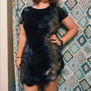 dark blue/grey tie dye t-shirt dress